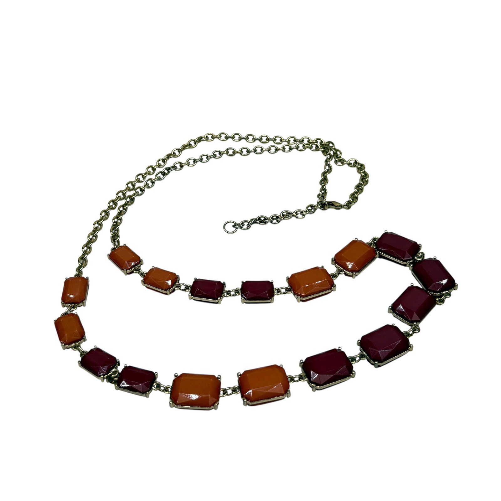 Chunky Gold Tone Chain Necklace Orange Burgundy Rectangle Links Fashion Jewelry