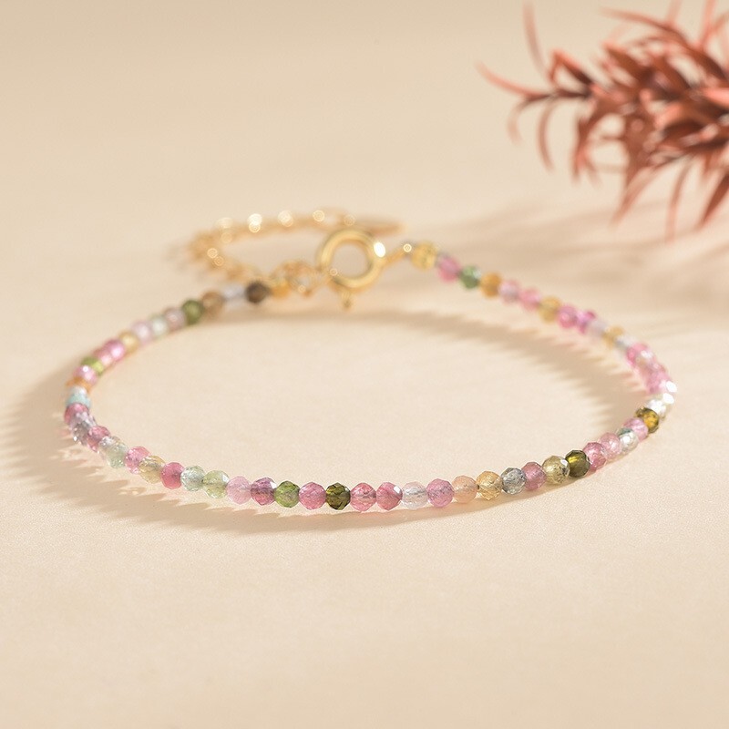 Watermelon Tourmaline 2mm Faceted Bead Healing Dainty Minimalist Bracelet Gifts