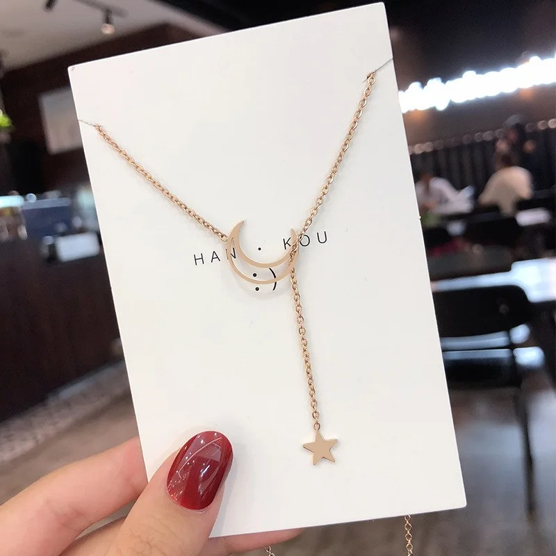 Elegant Moon Star Pendant Choker Necklace Gold Color Alloy Chain Party Jewelry