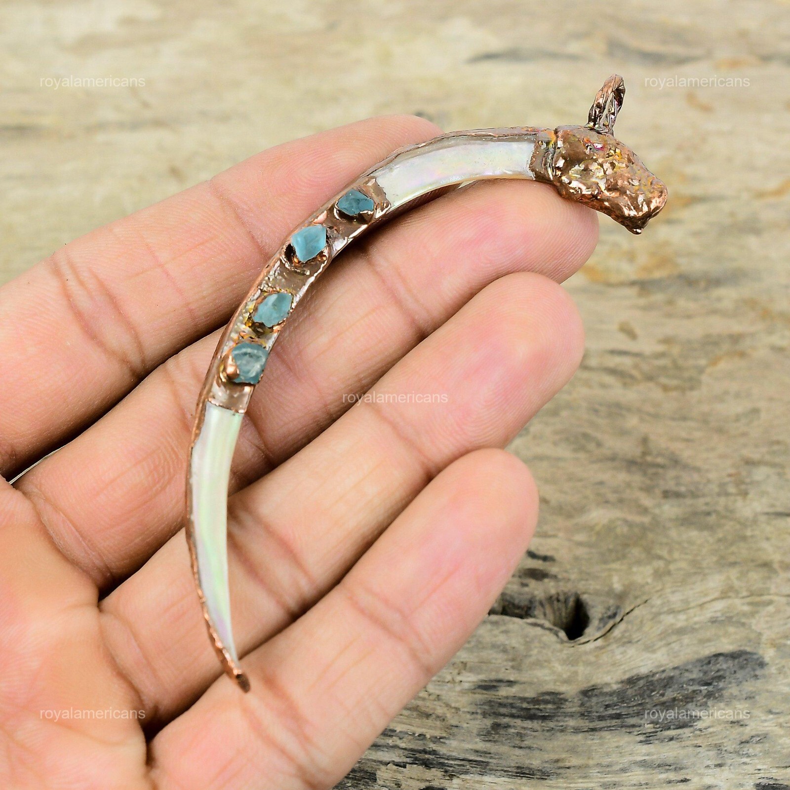 Abalone Shell Rough Electroformed Pendant Handcrafted Copper Partywear 3.78″