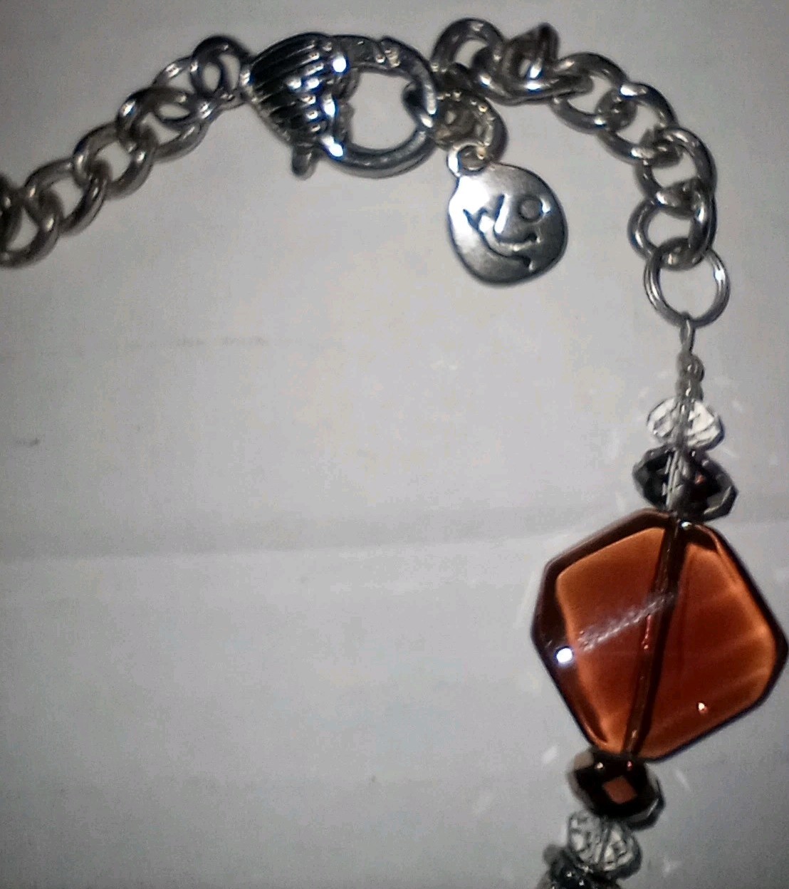 Preteen Necklace Silver Tone Chain Or Large Ankle Bracelet 13in Adjustable Amber