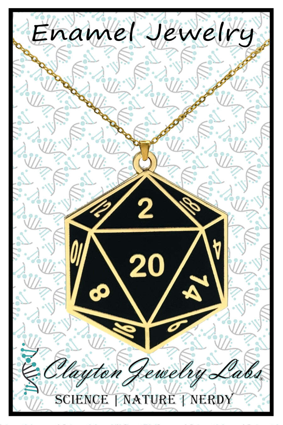 D20 Dice Double Sided Enamel Pendant Necklace