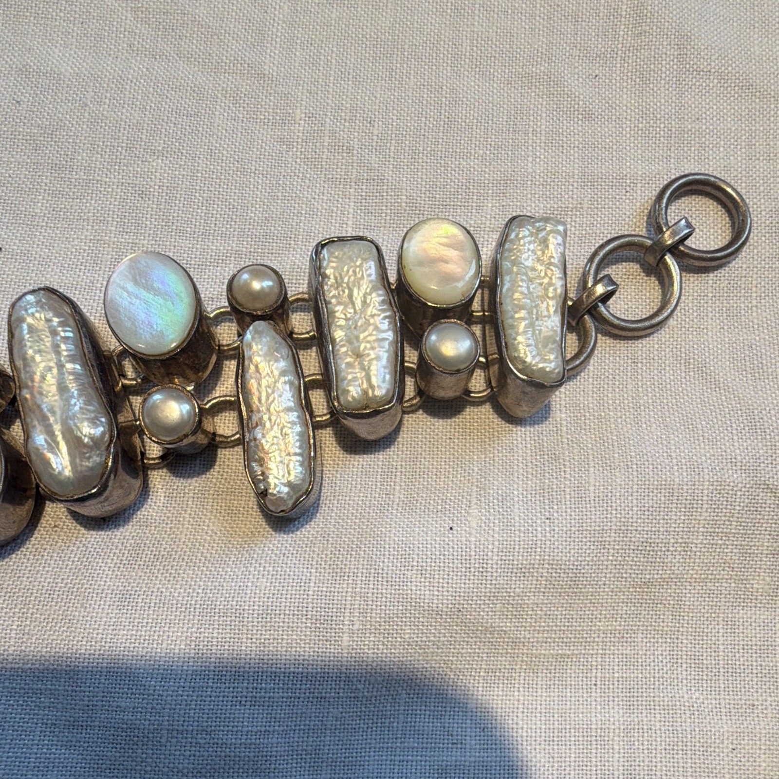 Artisan silverShell & Pearl Link Bracelet Toggle Clasp