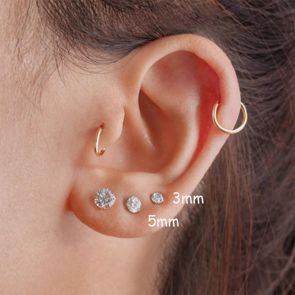 2 Pairs Gold Flat Back Earrings, 14k Screw Back Earrings Gold Cartilage Gold …