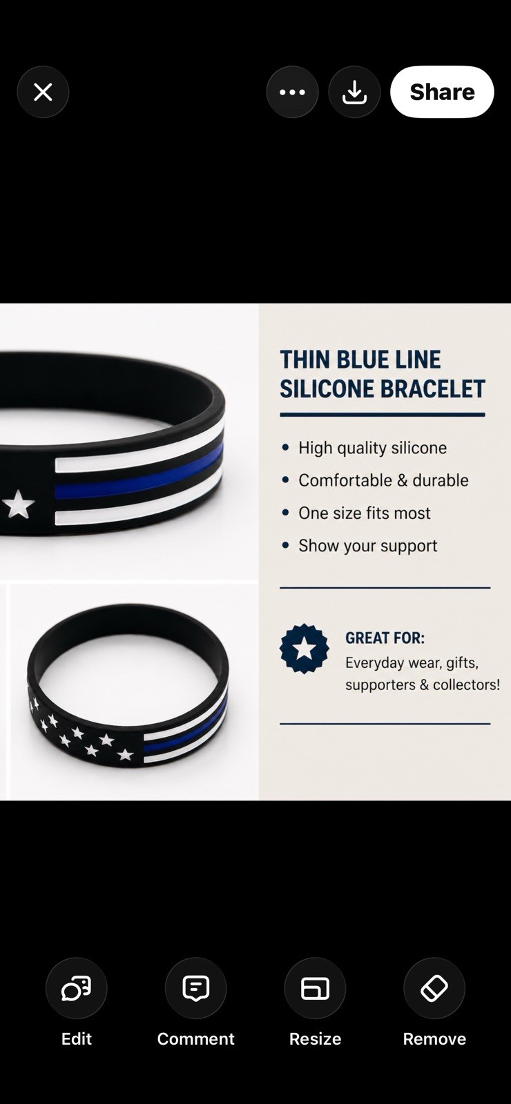 Unisex Thin Blue Line Bracelet Police Support Wristband, New