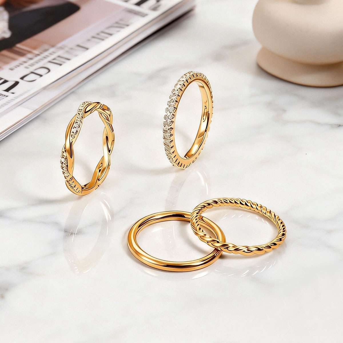 Fashion Stacking Ring Set, Handmade Band Ring Gold/ Silver Ring Size 6,7,8,9,10