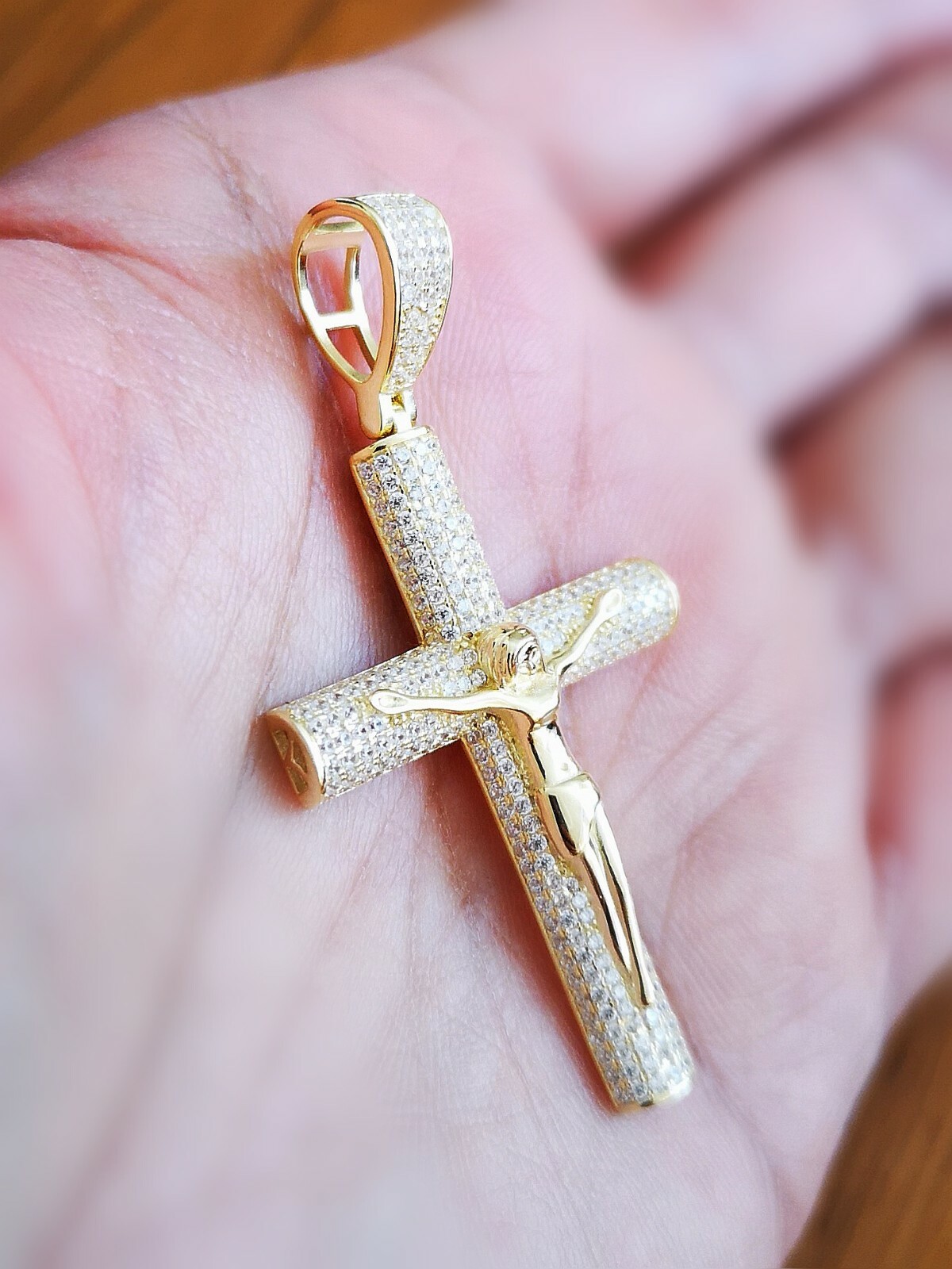 1.50 Ct Cross Pendant 14K Yellow Gold Plated Solid Silver Men Women Necklace