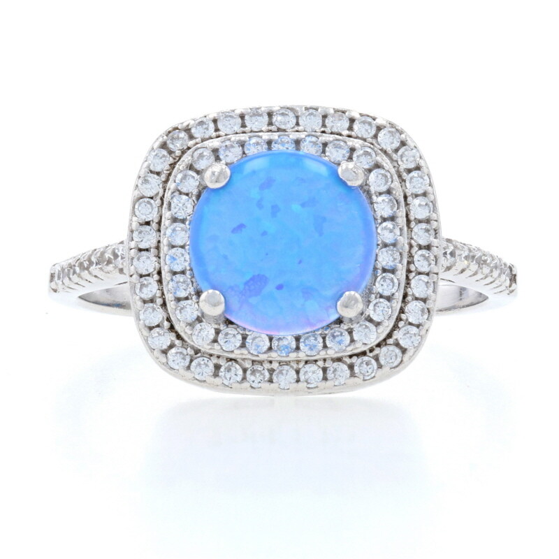 Sterling Synthetic Opal & Cubic Zirconia Double Halo Ring – 925 Round 1.60ctw