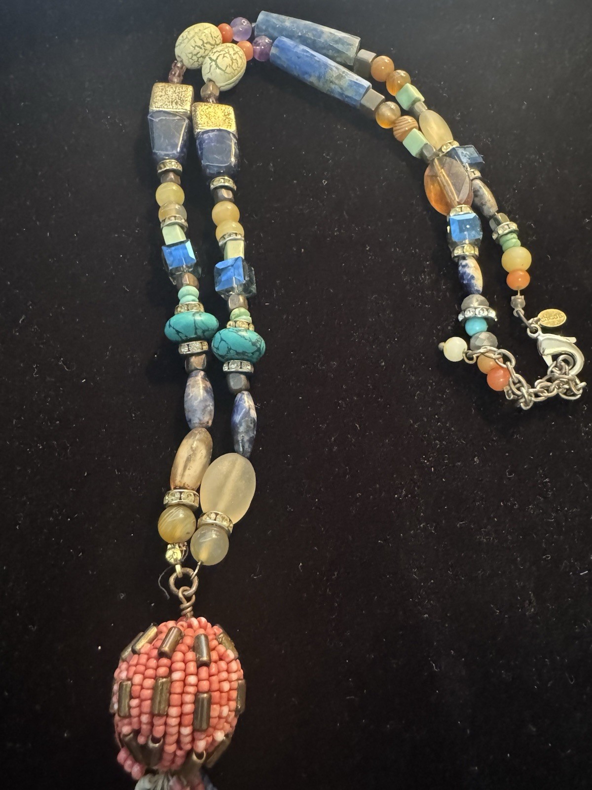 Women’s Vintage Chico’s Beaded Crystal Stone Tassle Tibetan Necklace Style