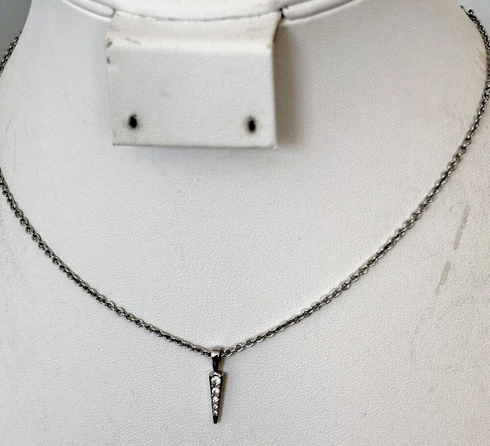 Crystal Rhinestone Stiletto Necklace/ Silver Tone/ Very Good Used Condition