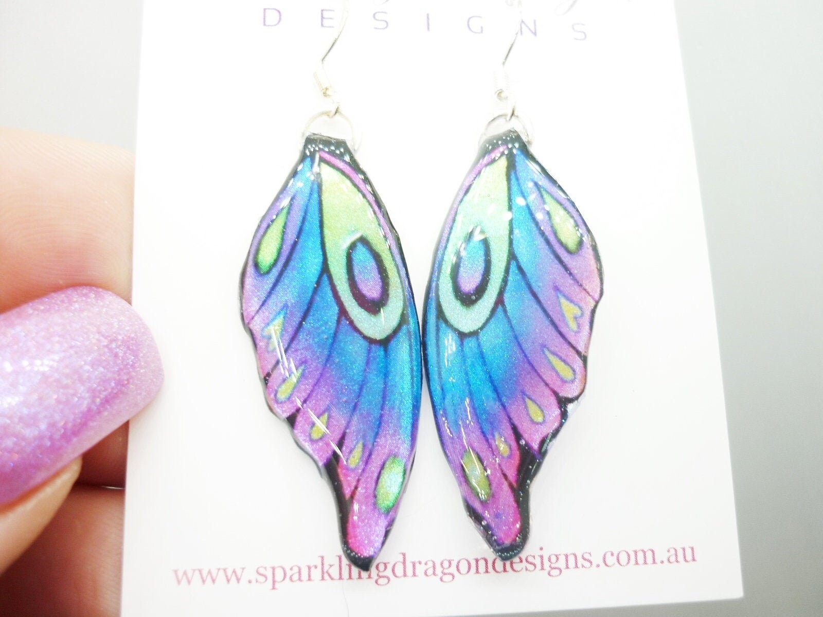 Butterfly Wing Earrings Blue Purple Green Fairy Jewellery, Fun Gift for her