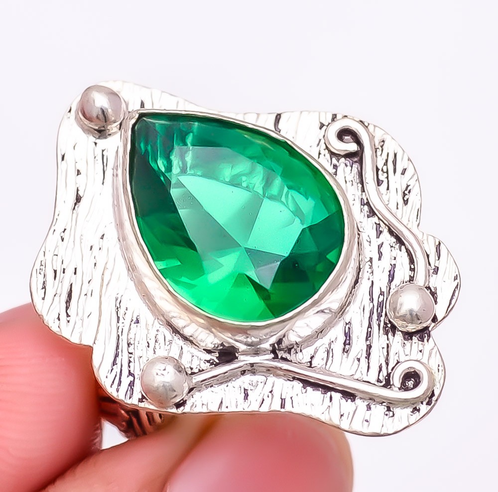 Tsavorite Quartz Gemstone 925 Silver Plated Jewelry Ring s.8 S2780