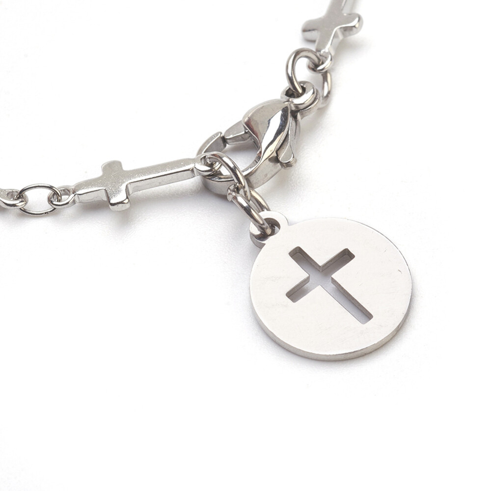 Stainless Steel Charm Bracelet Cross Silver 7.8″ Z122