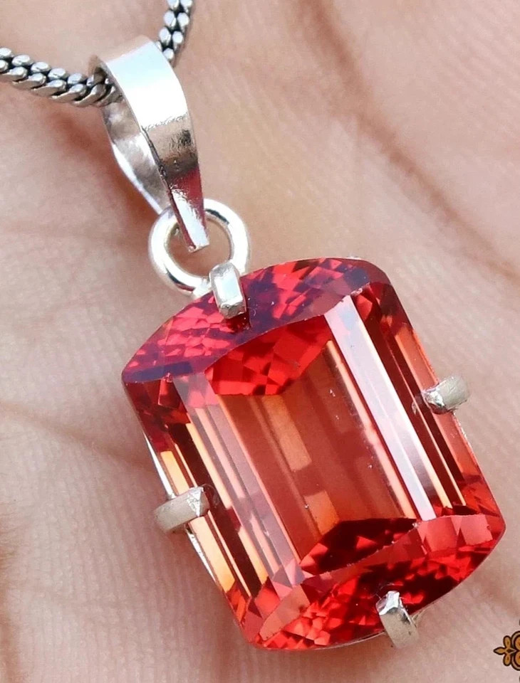 22 Ct Natural Padparadscha Sapphire Fancy Cut 925 Silver Pendant Gemstone