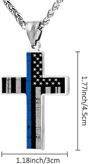 American Flag Patriotic Cross Pendant Necklace Christian Religious Men&women24in
