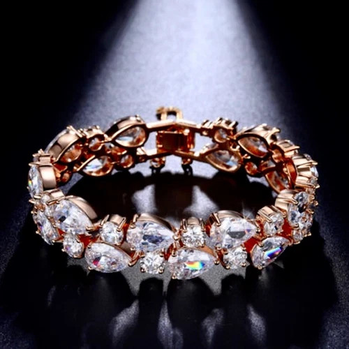 14k Rose Gold Plated Tennis Bracelet Made Simulated Diamond Stone 7.5 Inch