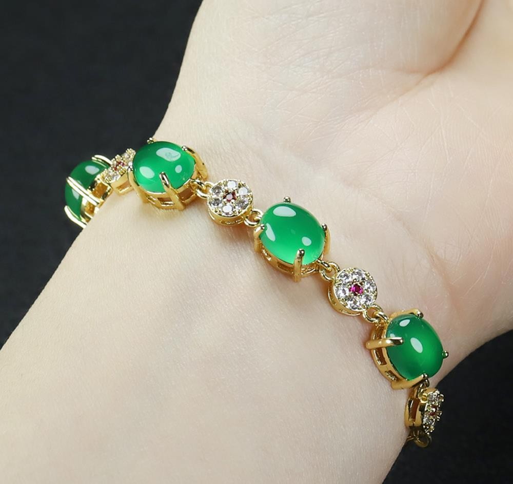 Girl Grandma Mothers Lady Women Green Jade Beads Bracelet Jewelry Gift Box DD300