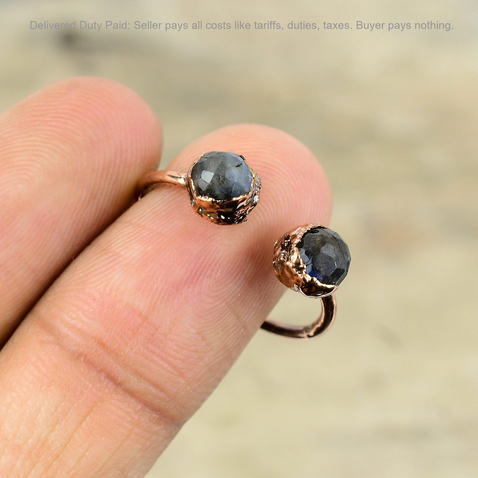 Christmas Sale Copper Natural Labradorite Electroformed Stackable Ring Jewelry