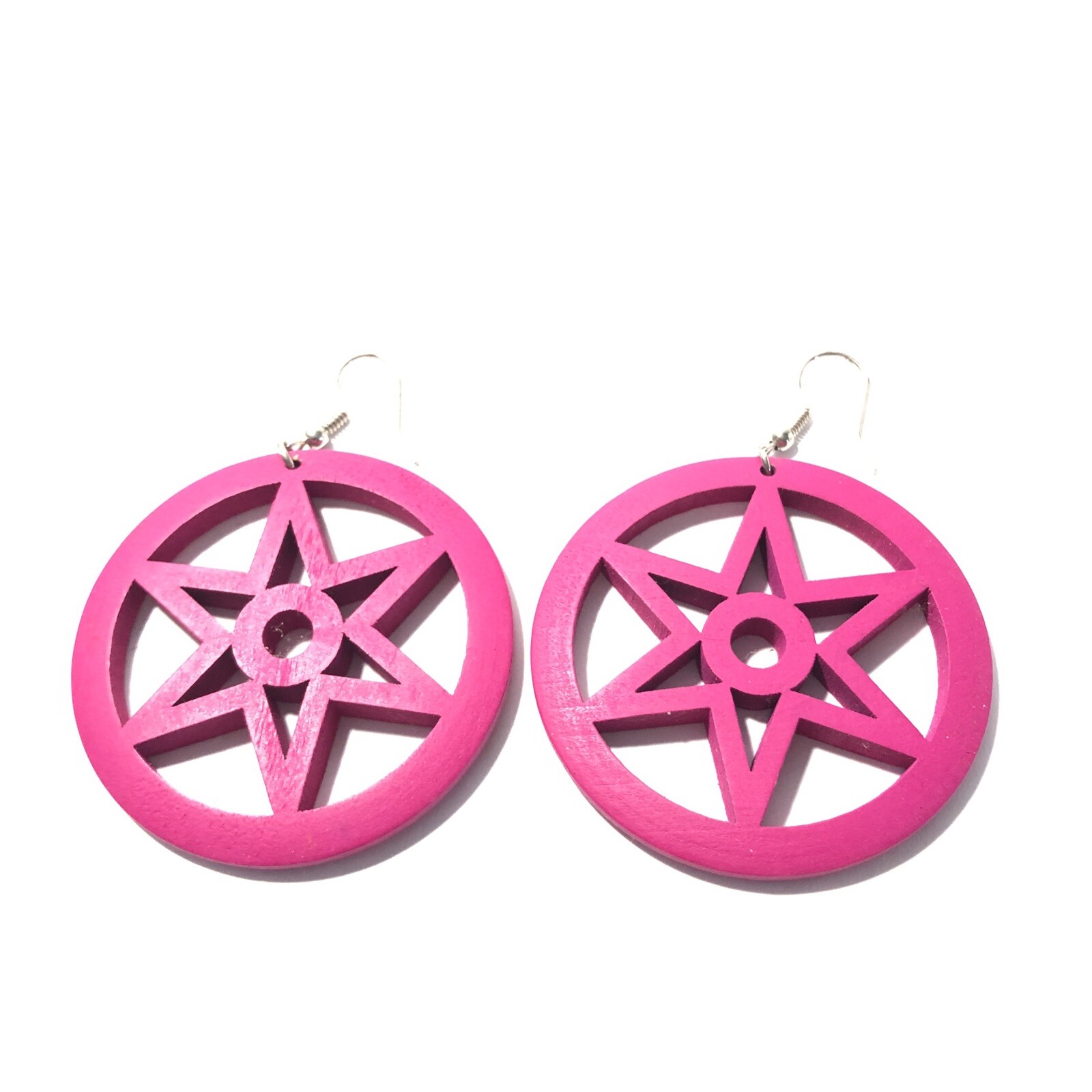 Women’s Purple Star Wood Round Drop Dangle Earrings-Large 2.5” Statement