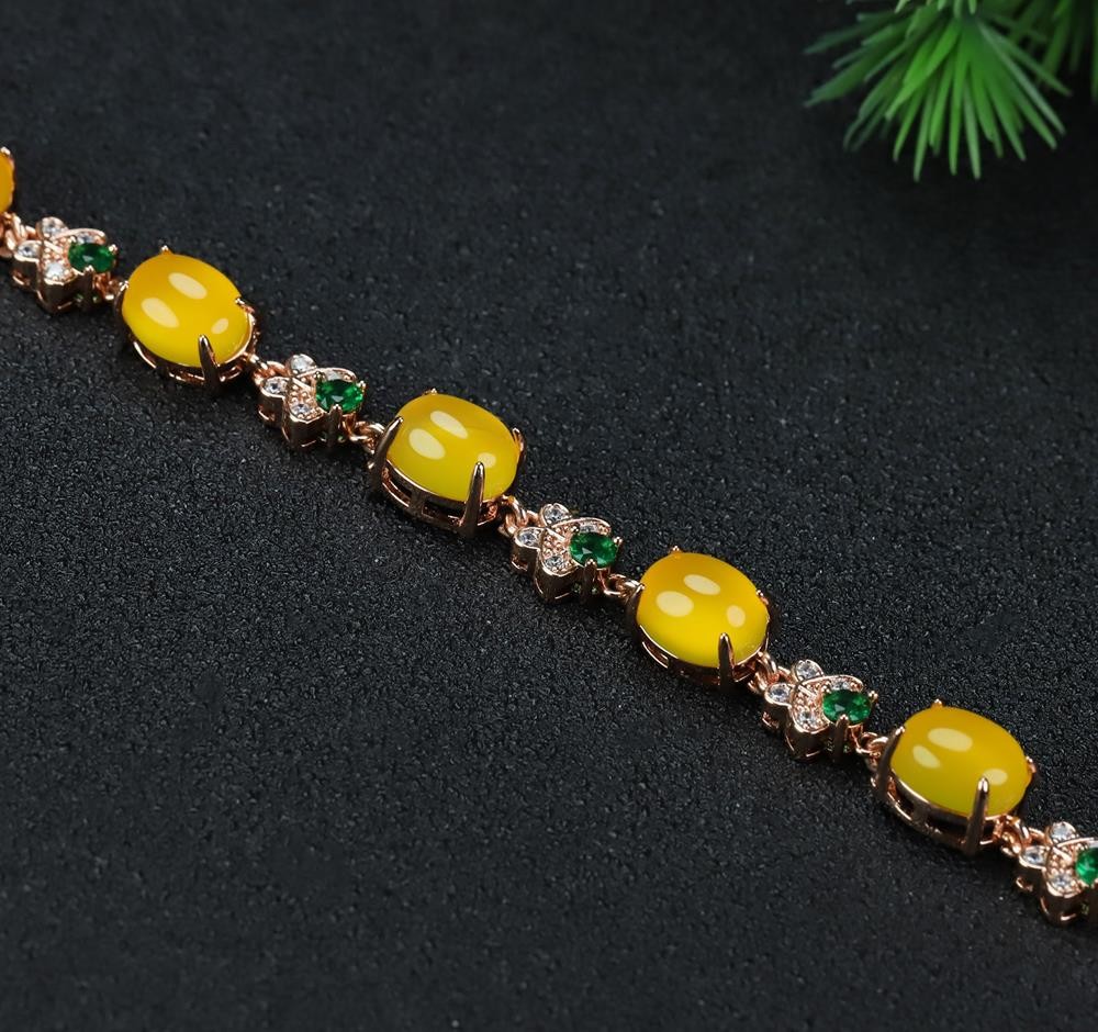 Girl Mothers Lady Women Yellow Jade Beads Bracelet Jewelry Gift Box DD301
