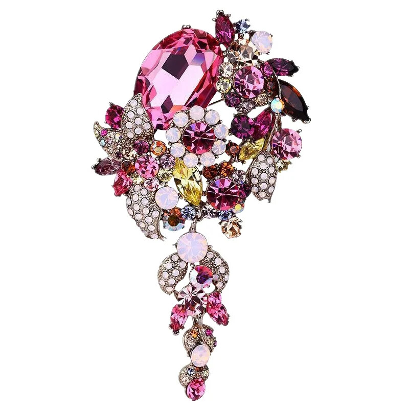 Female Winter Coat Long Tassel Brooch Rhinestone Corsage Fashion Suit Pin Gift