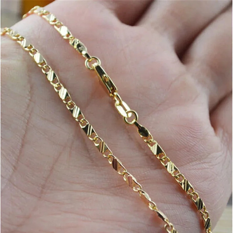 Sterling Silver Necklace 925 18K Gold Tone Chain 16-30in Women Jewelry