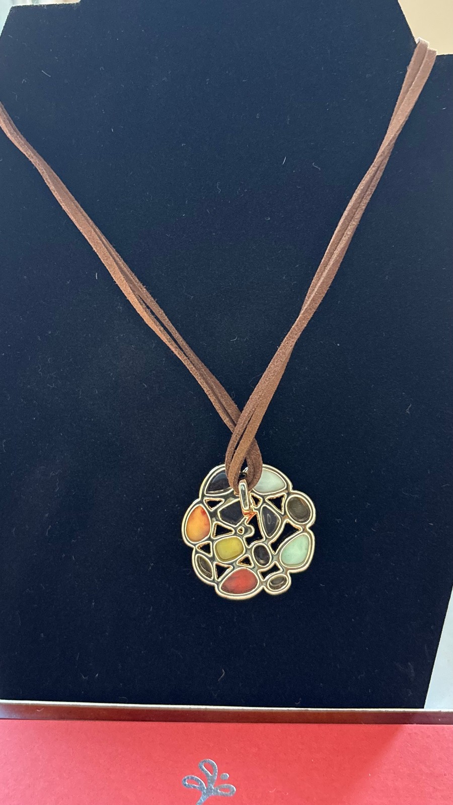 Delia Multi-Colored Charm Pendant Necklace – Adjustable Leather Cord (30”-32”)