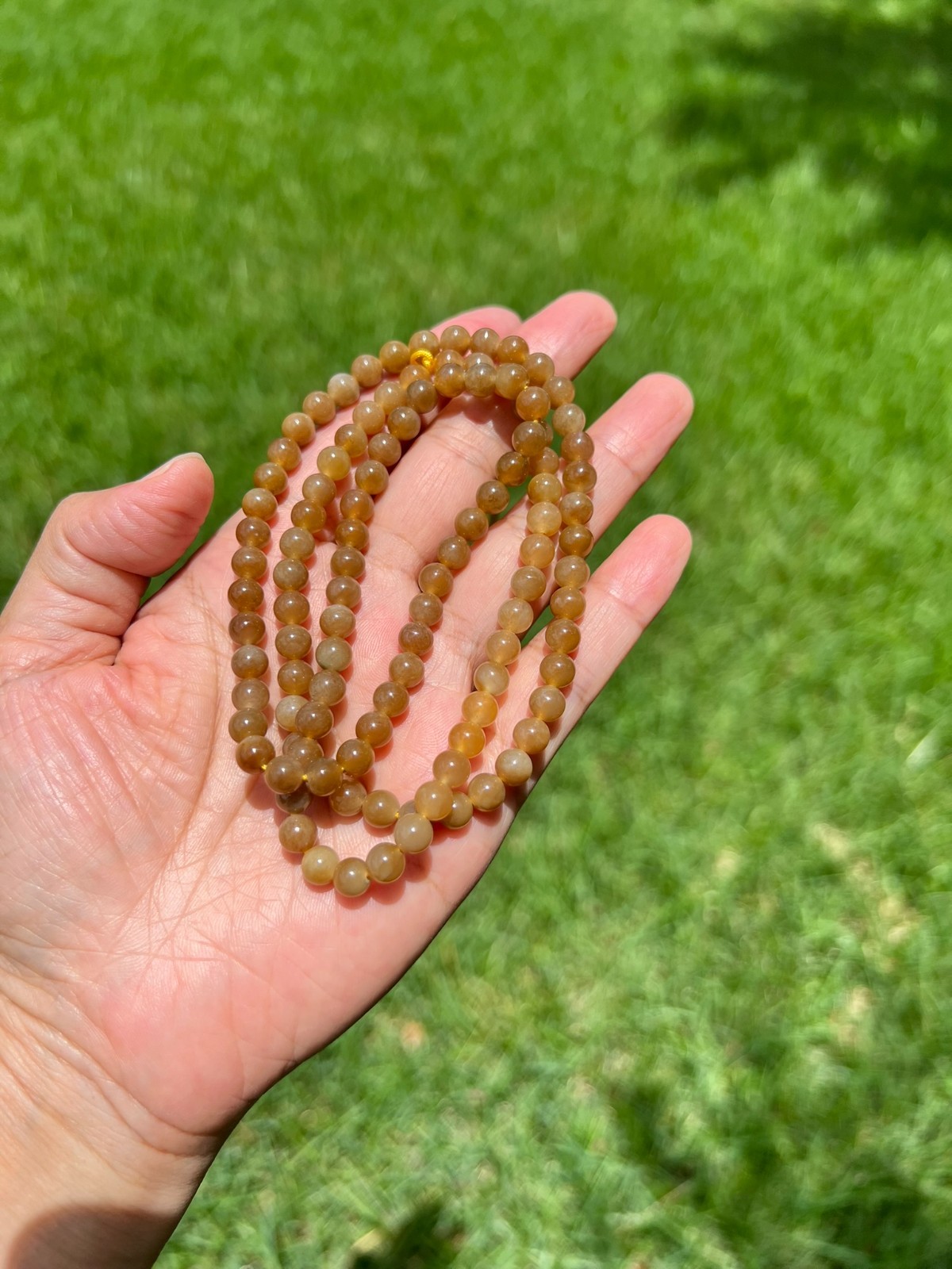 Genuine Golden-Brown Nephrite Jade 6mm 108 Beads 24″ Necklace B997 4