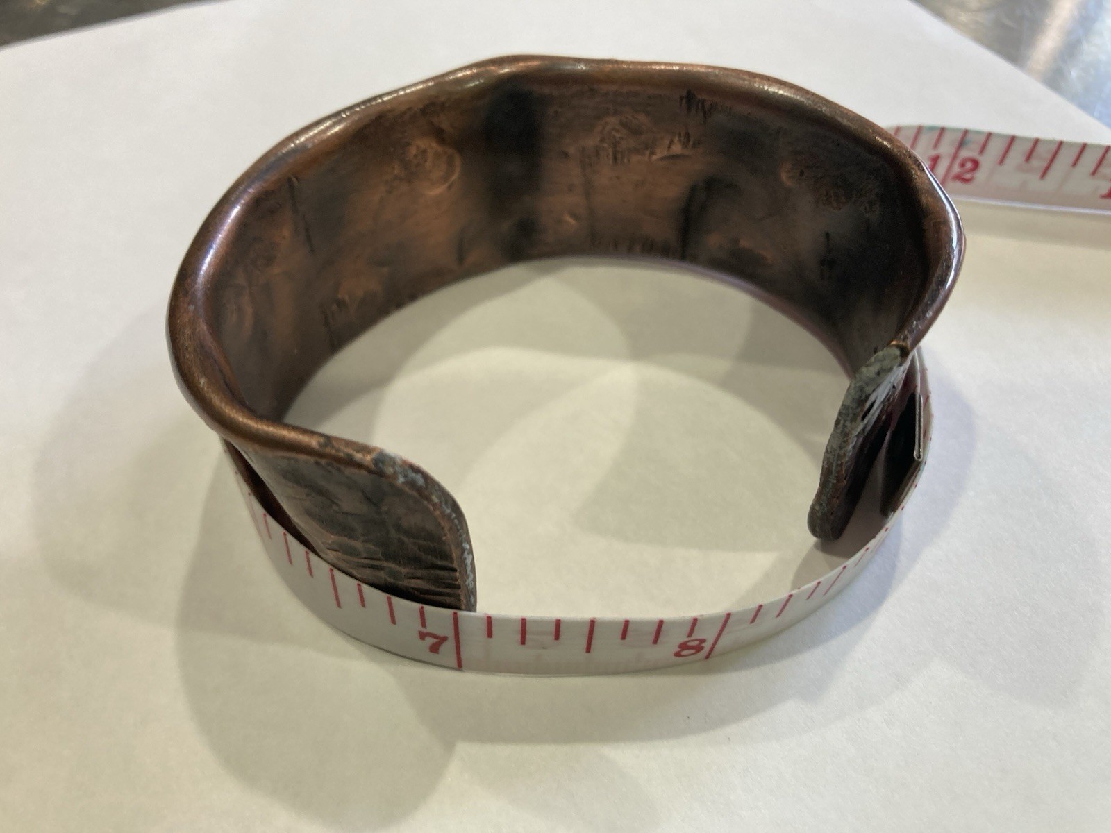 Hammered Brutalist air chased Copper Metal Cuff Bracelet, Solid Copper size 7