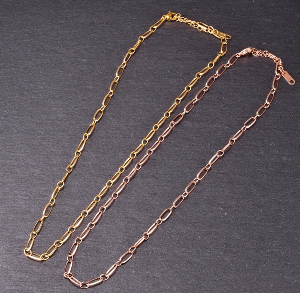 Gold Plated Titanium Stainless Steel Link & Connect Chain Choker necklace 17-19″