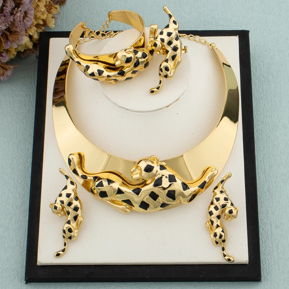 Jewelry Set for Women 18K Gold Plated Necklace Earrings Bracelet Ring Animal