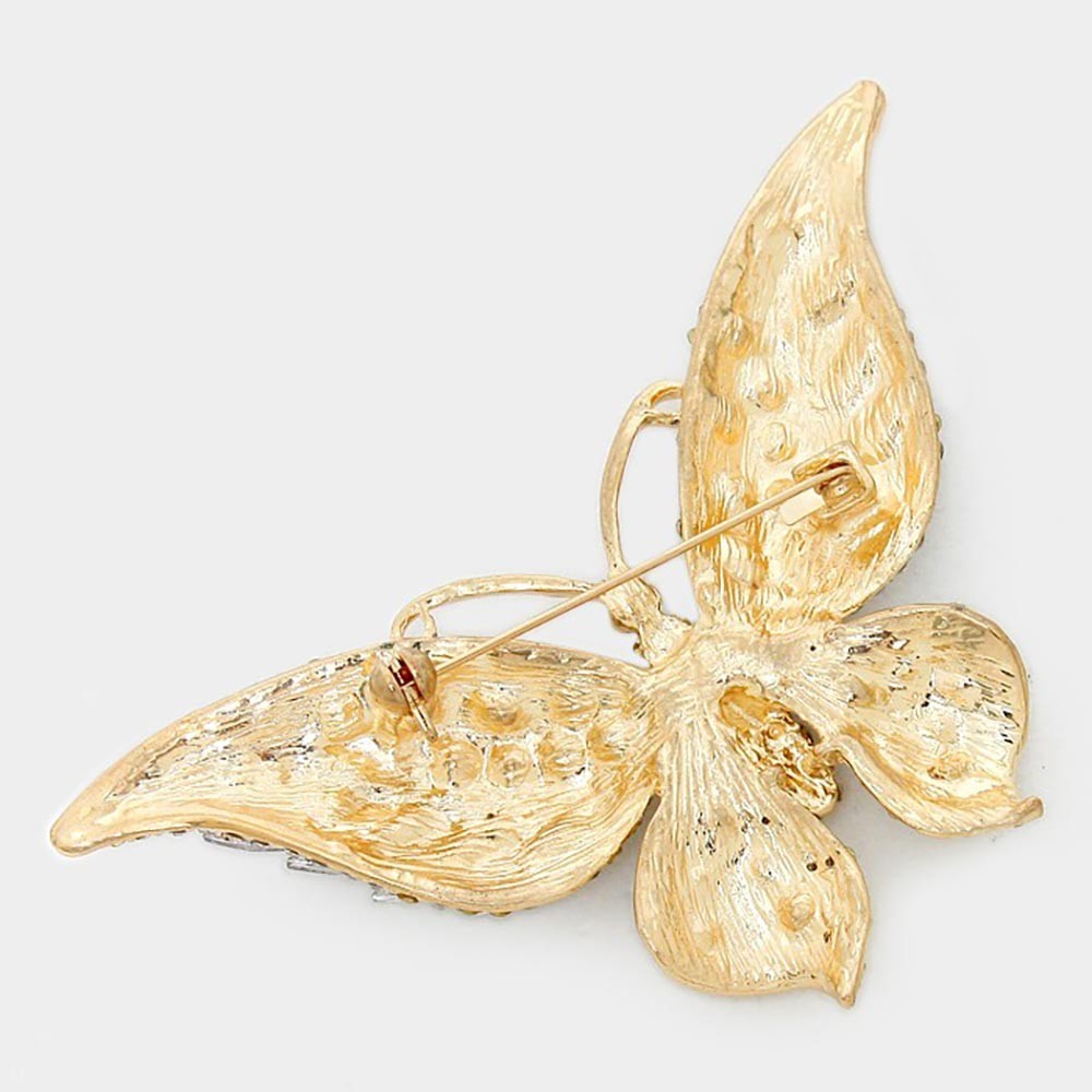 2pcs Crystal Butterfly Brooch Pin Gold Tone Rhinestone Wedding Scarf Lapel