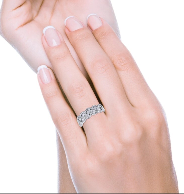 .925 Sterling Silver Round CZ Weave Crisscross Infinity Ring