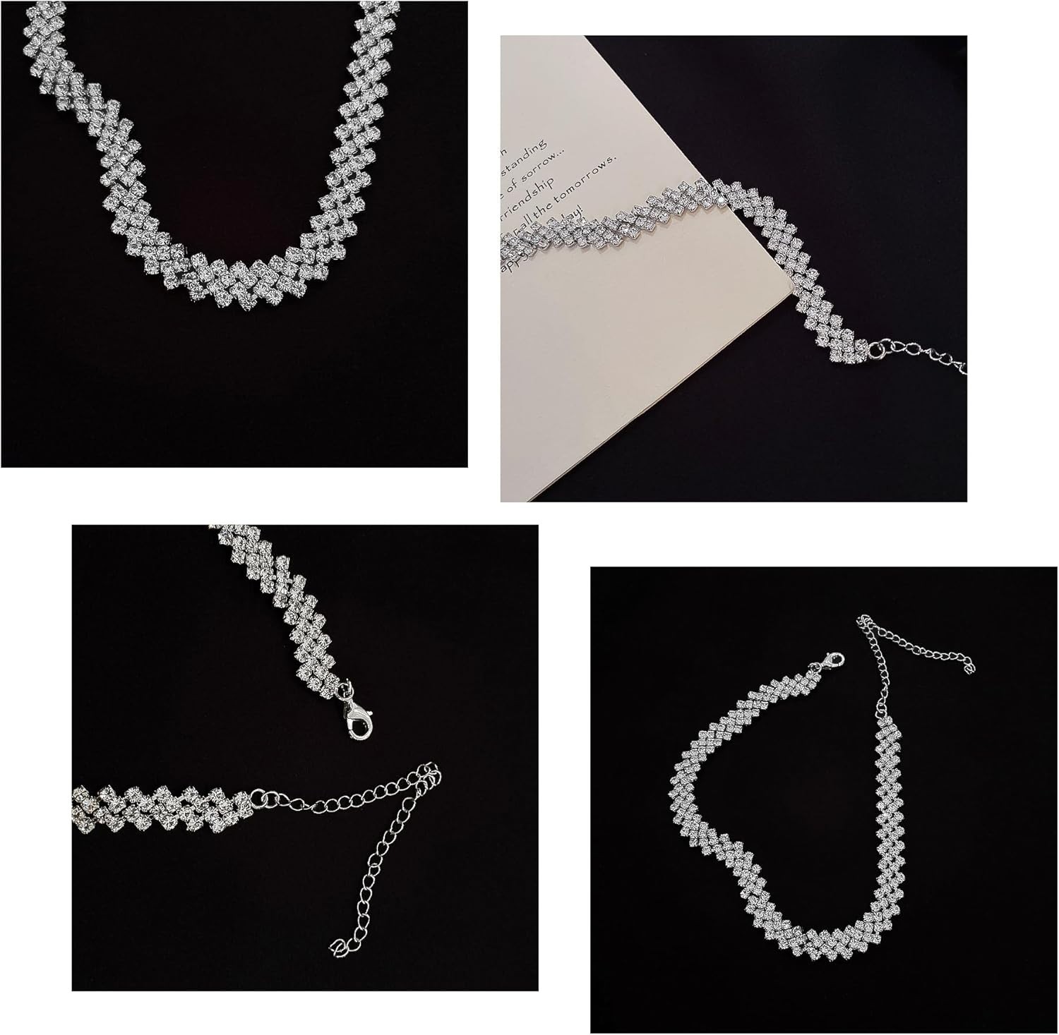 Rhinestone Choker Necklaces for Women Silver Diamond Choker and Earring Set f…