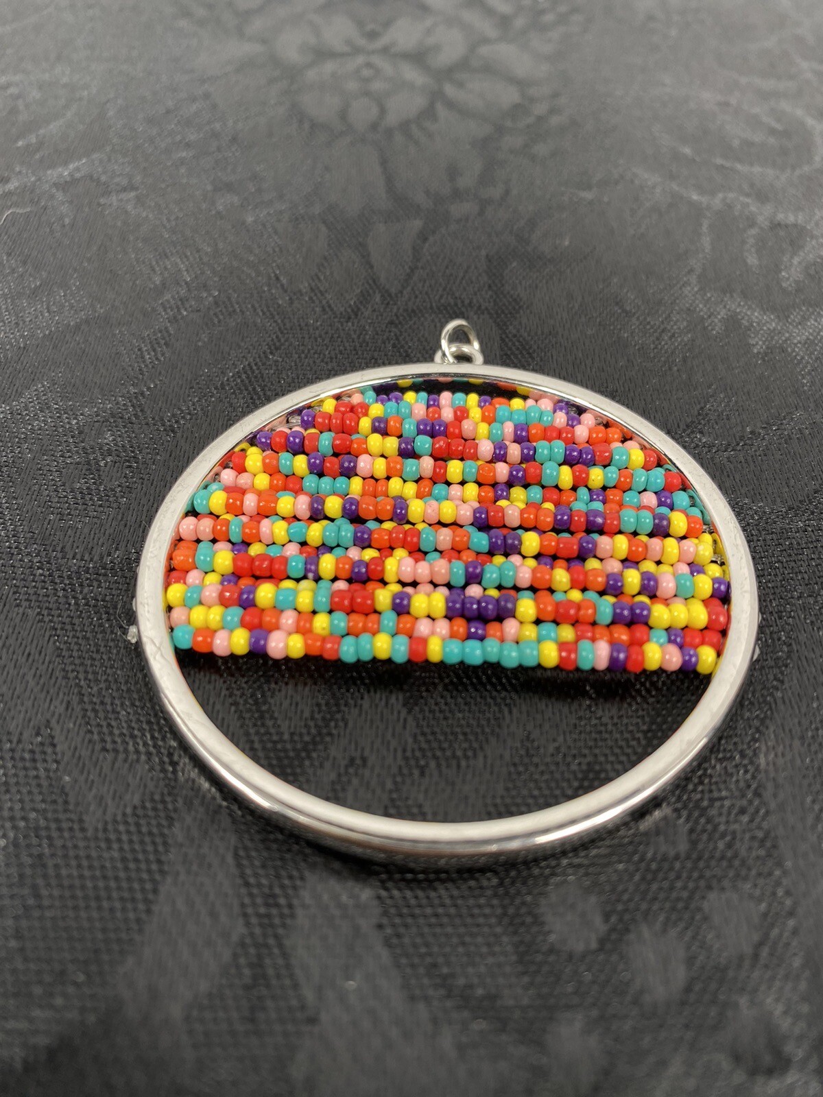 Beaded Circle 2” Pendant Rainbow Boho Hippy