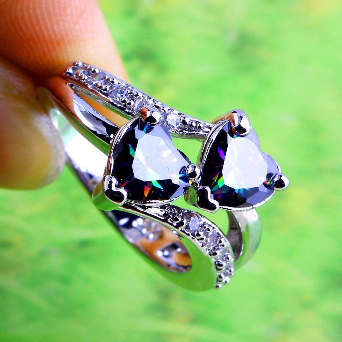 925 Sterling Silver Rainbow Mystical Fire Topaz Wedding Engagement Ring Size 7