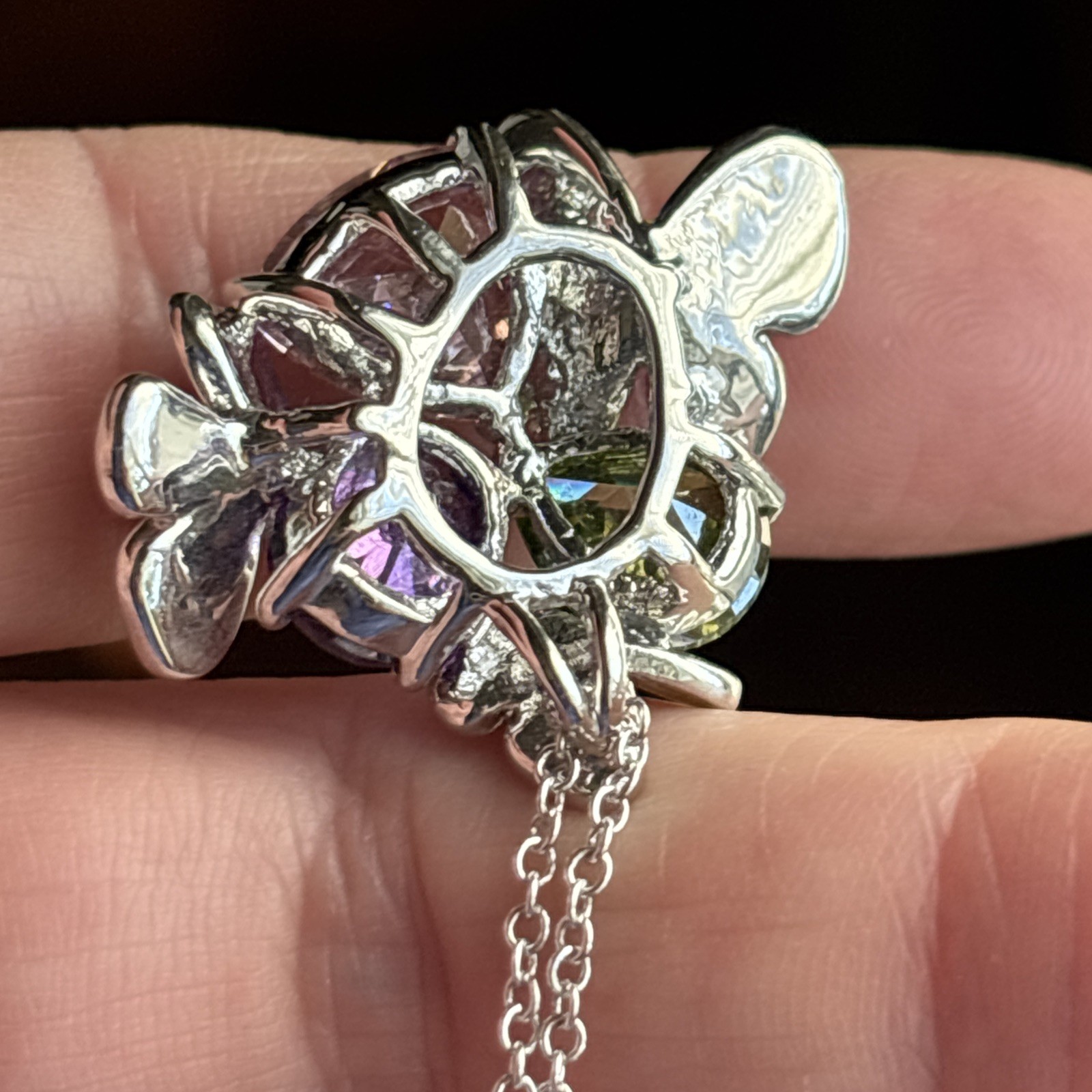 Park Lane Fairytale Pendant 16-18” Silver Tone Purple Pink Green Butterfly & Bns