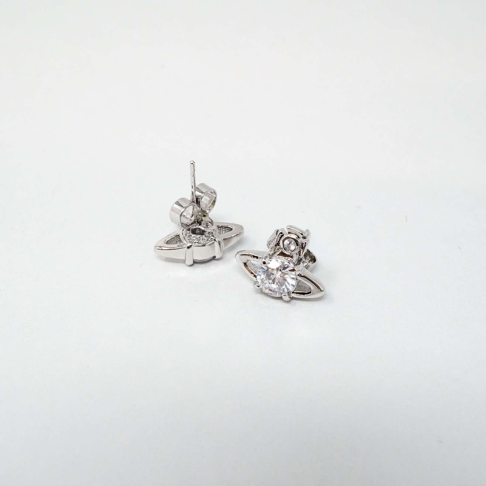 Vivienne Westwood Earrings Small Silver Orb Studs With Crystals & Box