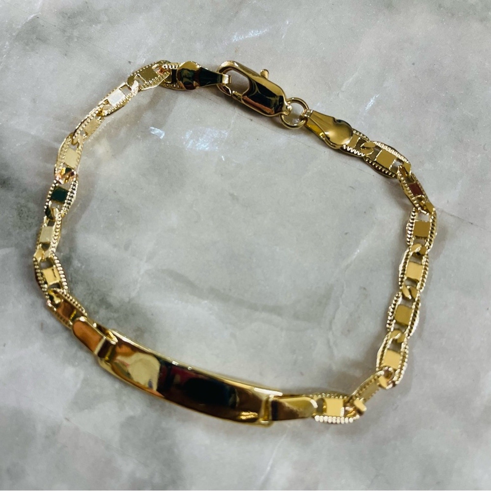 6.5in Oro Laminado 18K ID link Bracelet Women Gold Tone