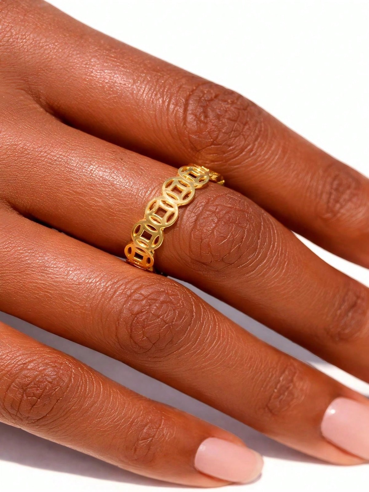 Chinese Coin Ring, Gold-Tone Band w/ Traditional Chinese Prosperity Symbol