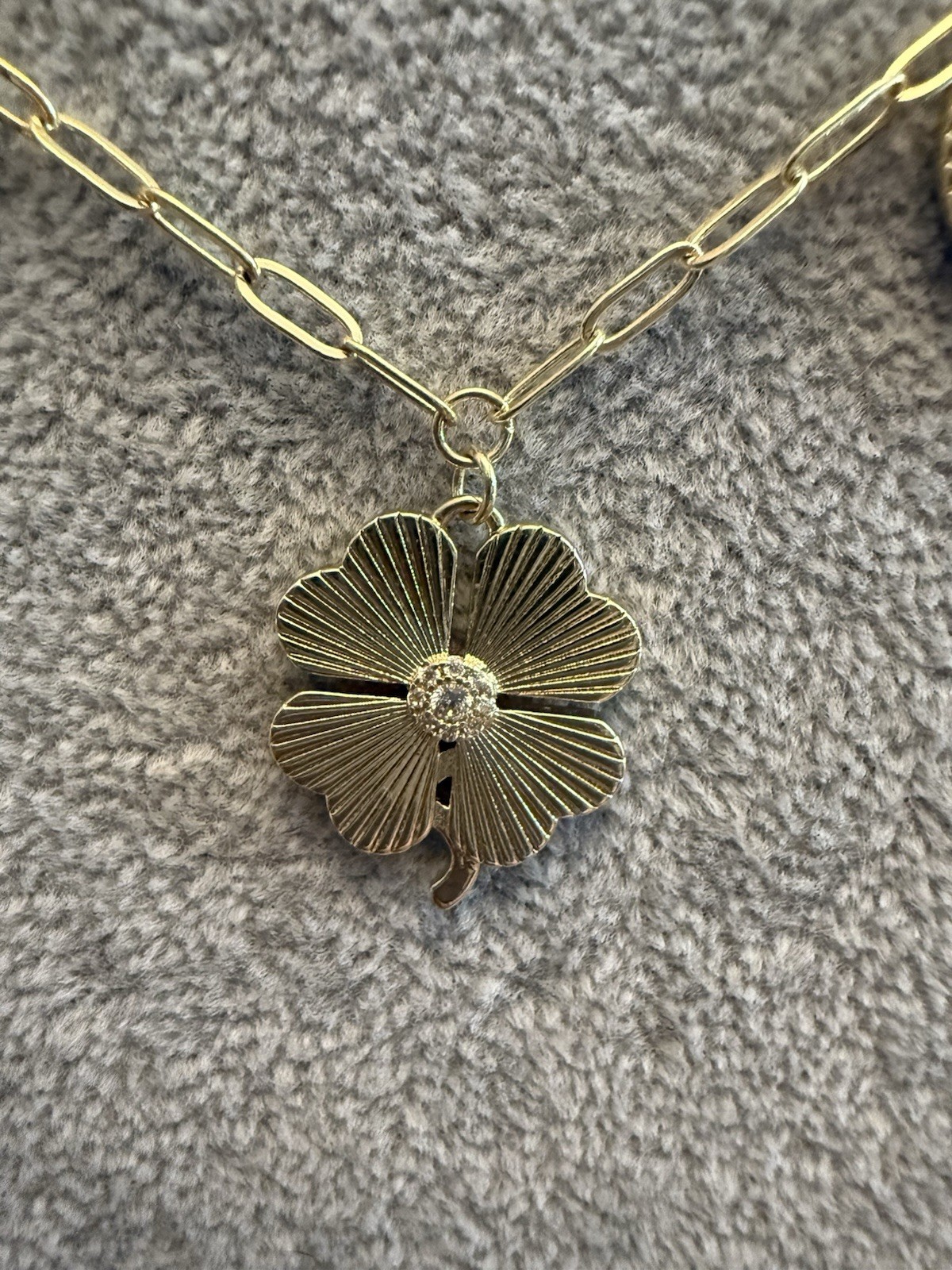 Jennifer Miller 14K Gold Plated Clover Charm Necklace with CZ