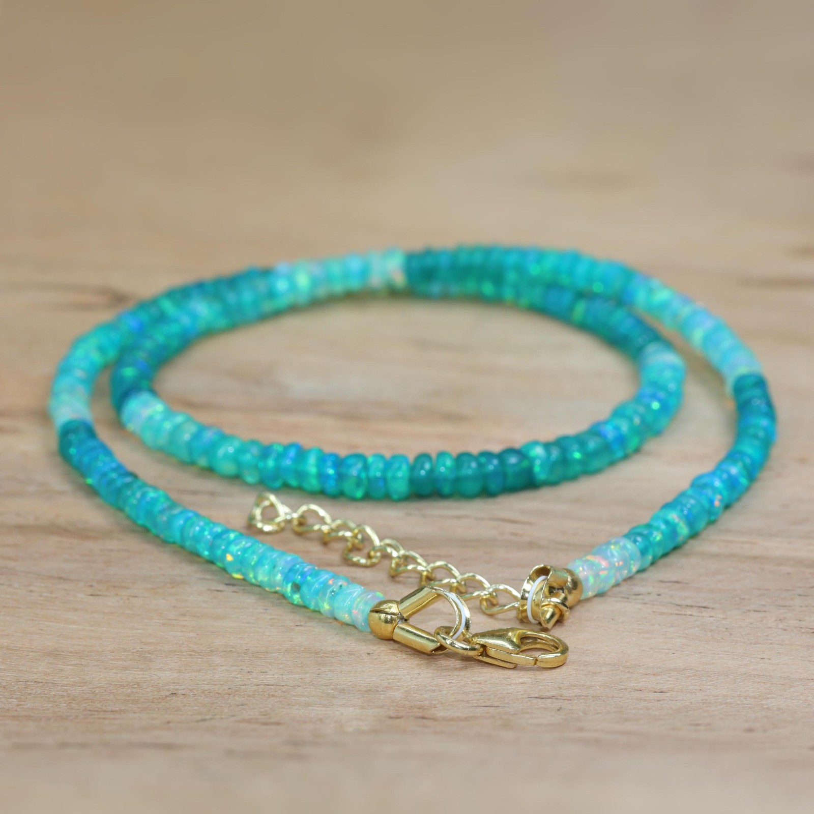 Green Opal Shaded Beads Necklace, Fire Green Opal Smooth Beads Necklace for her