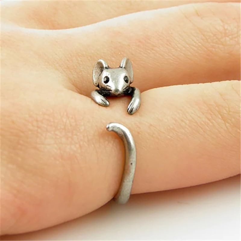 Cute Mouse Ring Cubic Zirconia Open Forefinger Ring Adjustable Animal Wrap Ring