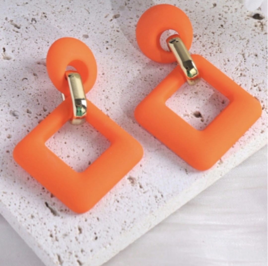 Earrings Colorful 1980s Jewelry Pink Barbie Core Orange Black White 80s Earrings