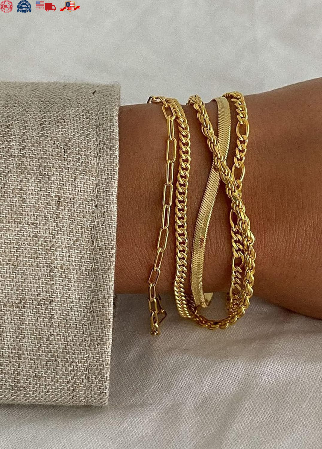 Gold Bracelets for Women Waterproof, 14K Real Gold Jewelry Sets for Women Trendy