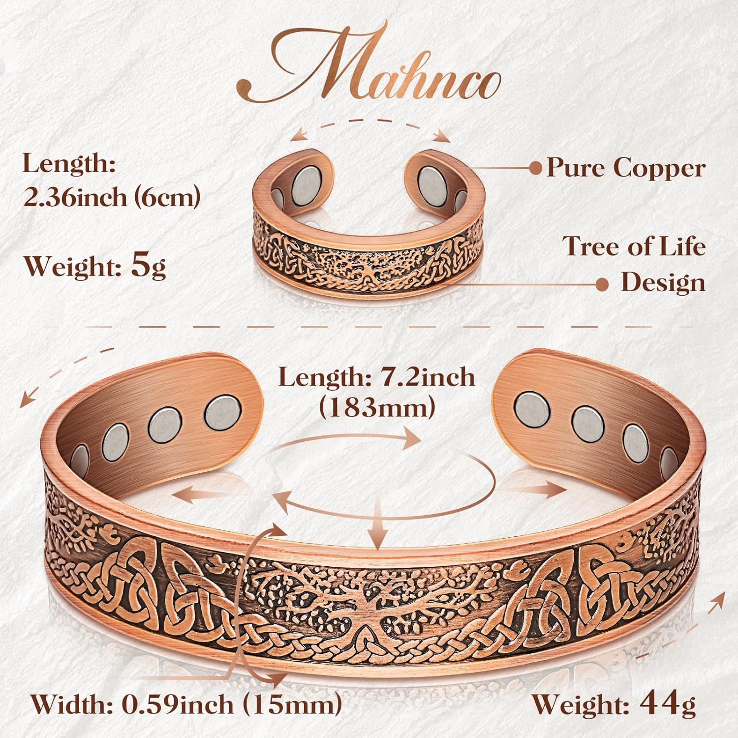 Men Women Bracelet Magnetic Therapy Arthritis Pain Relief Pure Solid Copper Bang