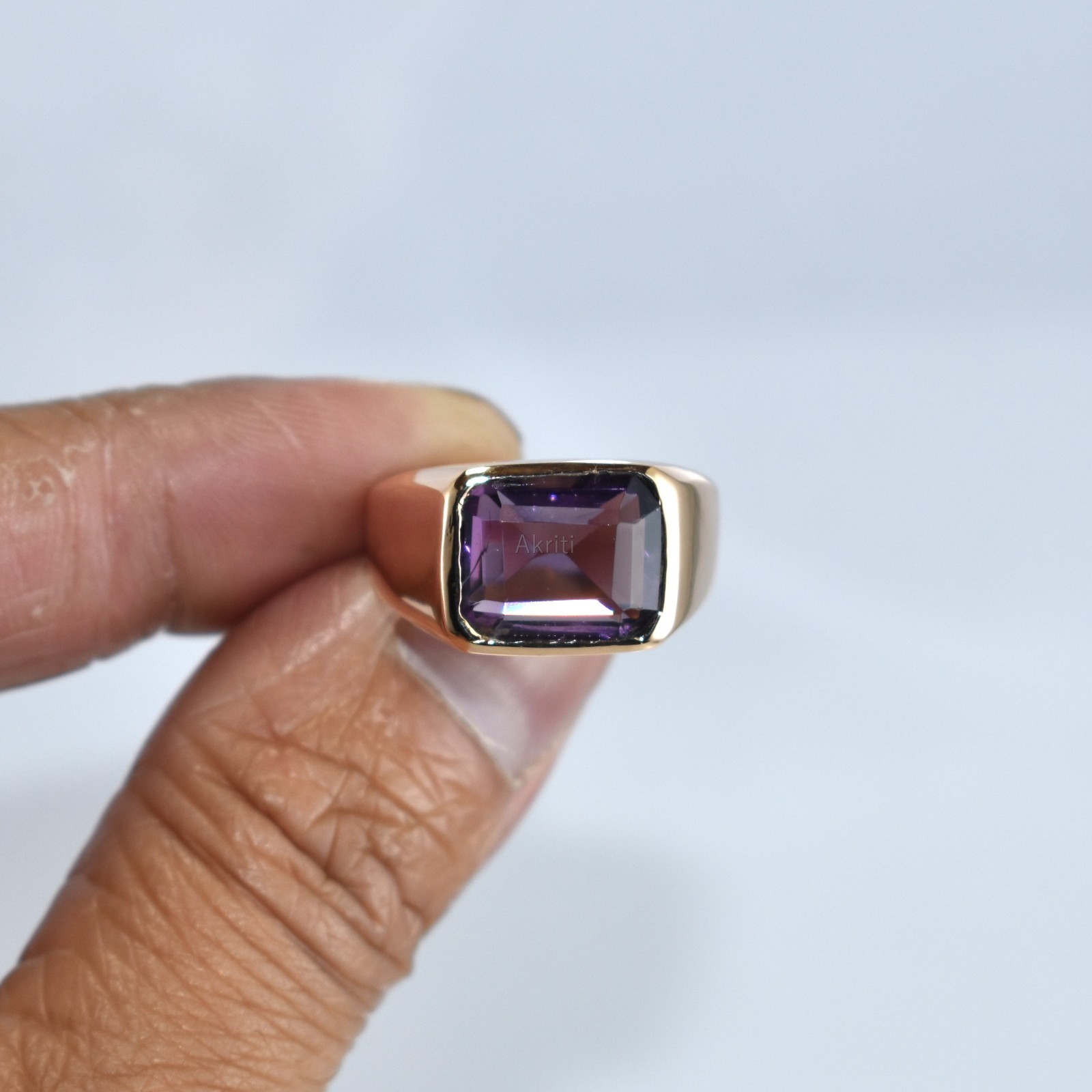 Deep Amethyst Copper Handmade Signet Men’s Ring Traditional Skill Artist