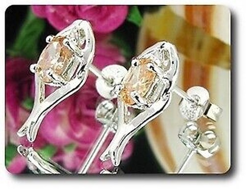 Earrings Orange Sapphire 0 3/32×0 9/32in Gold Plated White 18 K.