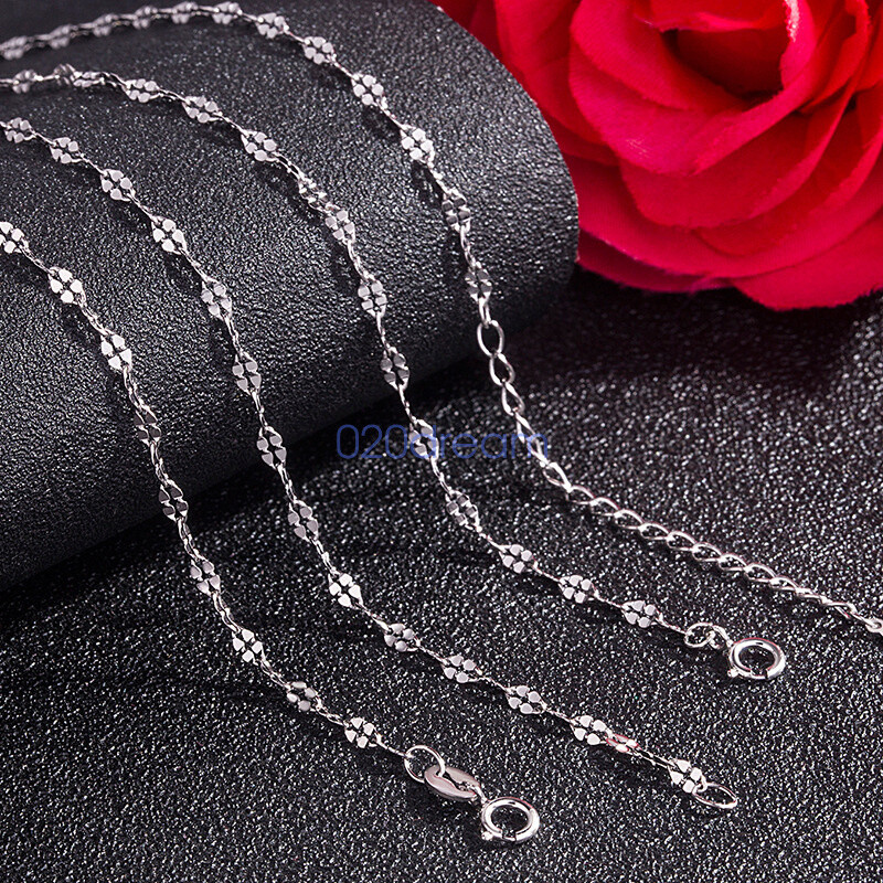 Real 925 Sterling Silver Necklace 2.5mm 4 leaves Chain 14-26″ Extend Adjust Gift