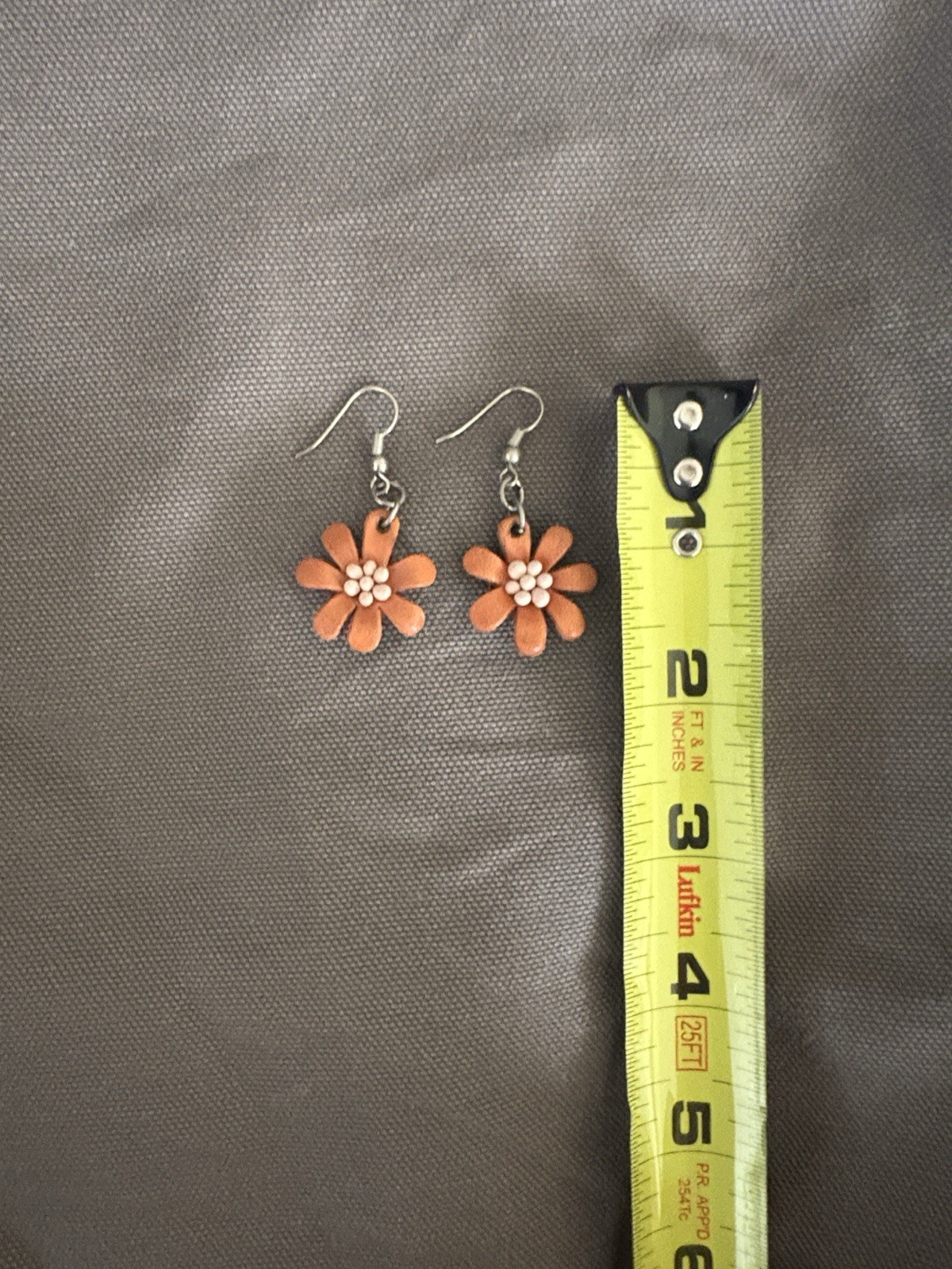 Handmade Brown Leather Flower Earrings. Cute For Tea Parties Casual Brunch Fun
